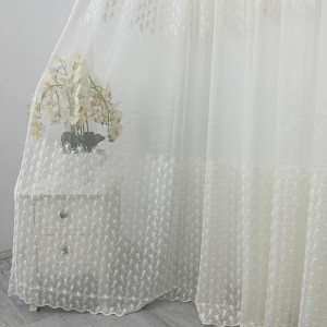 Perdea Jasmine din matase Brodata - 500cm x 232cm , Rejansa pt. bara, model cu frunze, Ivoire