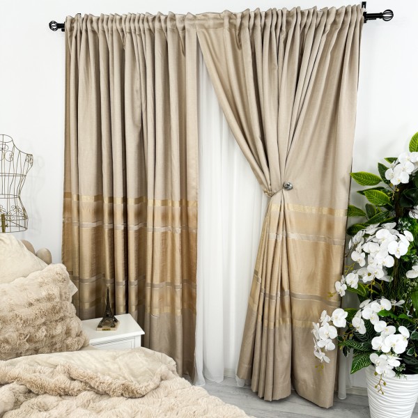 Set 2 Draperii Elite, tip panou 300cm x 232cm, rejansa pt bara, Bej cu Auriu [1]