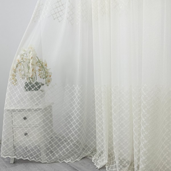 Perdea Cicek din Tulle cu Broderie - Ivoire, 5m latime x 232cm inaltime x rejansa pentru bara [1]