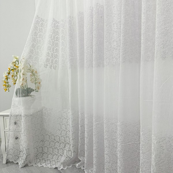 Perdea Florice din IN cu Broderie - Alb, 5m latime x 232cm inaltime x rejansa pentru bara [1]