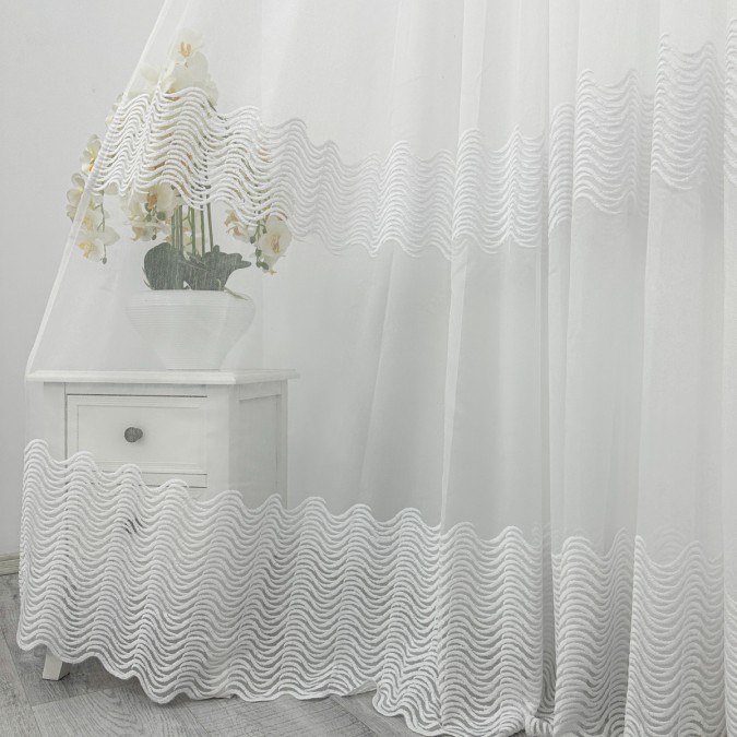 Perdea Waves din Tulle cu Broderie, 500cm x 232cm, rejansa pt. bara , Alb