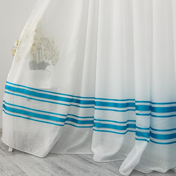 Perdea Lines din IN plin, Alb - Bleu, 200cm latime x 200cm inaltime, cu rejansa pentru sina [1]