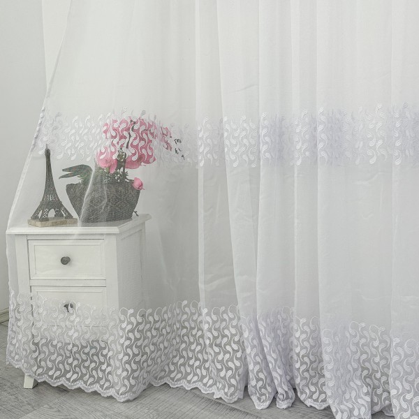 Perdea Marcia din Tulle cu Broderie 500cm x 232cm, Rejansa pt. bara, model elegant, Alb [1]