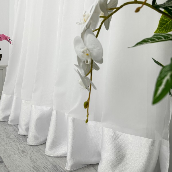 Set 2 bucati perdea Dianne din Matase cu Banda Satinata, Alb, 4m latime x 2.5m inaltime, cu rejansa pentru bara [1]