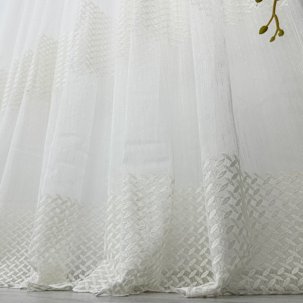 Perdea Teresa din Tulle cu Broderie - 5m latime x 232cm inaltime x rejansa pt bara, model elegant, Ivoire [1]