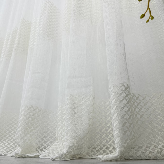 Perdea Teresa din Tulle cu Broderie - 5m latime x 232cm inaltime x rejansa pt bara, model elegant, Ivoire