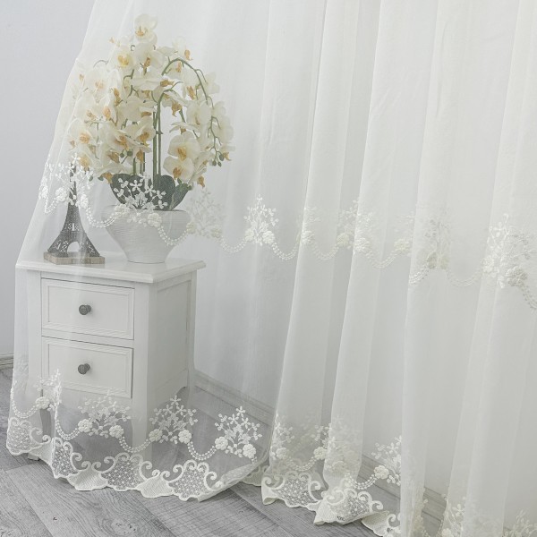 Perdea Leea din Tulle cu Broderie - 400cm x 242cm, Rejansa pt. sina , Ivoire [1]