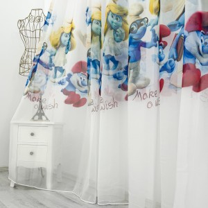 Perdea pentru copii din matase, model imprimat Smurfs, 140cm latime x 260cm inaltime, cu rejansa pt bara