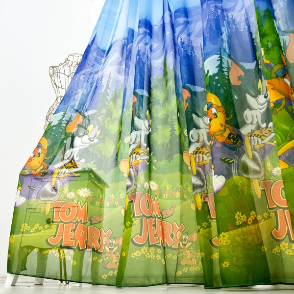 Perdea pentru copii din matase - 500cm x 232cm , rejansa pt. bara , Tom si Jerry [1]