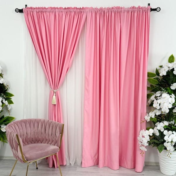 Set 2 draperii Soft Touch, Roz, 2m latime x 232cm inaltime, cu rejansa pentru bara [1]