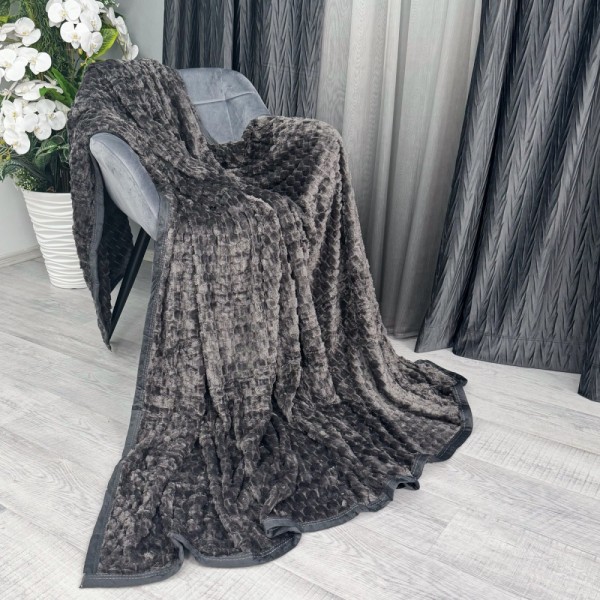 Patura pufoasa cocolino gofrata 200x230cm, 350gr, Gri Antracit [1]