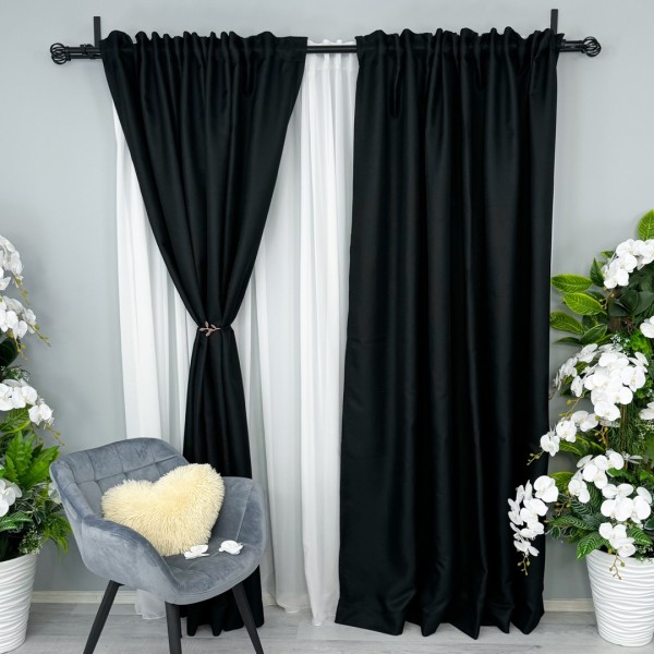 Set 2 bucati de Draperie HoReCa TEXTURATA tip IN, Negru, latime 1m x inaltime 200cm, cu rejansa pt sina [1]