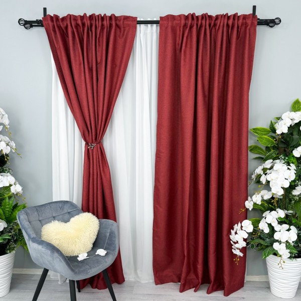 Set 2 bucati de Draperie HoReCa TEXTURATA tip IN, Visiniu, 1.4m latime x 2.4m inaltime, cu rejansa pt sina [1]