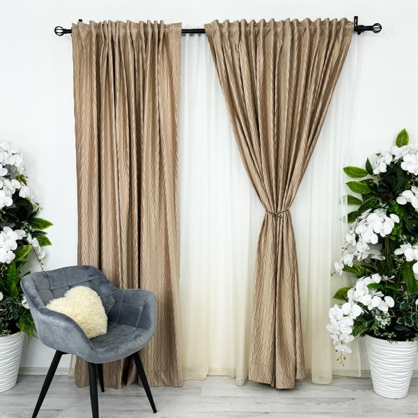 Set 2 Draperii din Catifea Plisata cu opacitate ridicata -2m latime x 2.32m inaltime , Rejansa pt. bara , Bej gold [1]