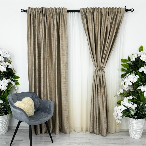 Set 2 Draperii Catifea cu model Venti -200cm x 232cm , Rejansa pt. bara ,Bej Nisip [1]