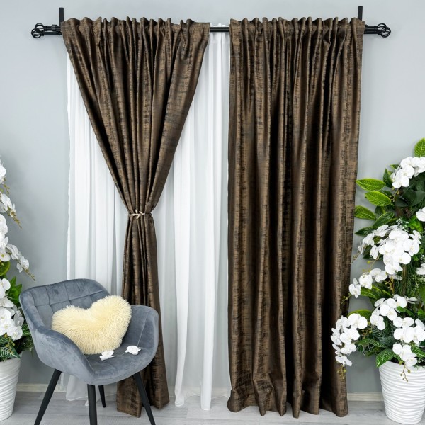 Set 2 Draperii Catifea cu model Venti - 200cm x 232cm , Rejansa pt. bara , Maro inchis [1]