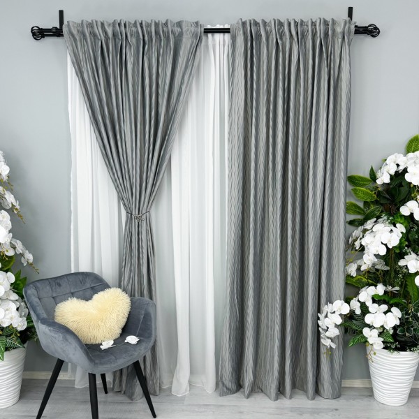 Set 2 draperii din Catifea Plisata cu opacitate ridicata, Gri deschis, 1.75m latime x 2.4m inaltime, cu rejansa pentru sina [1]