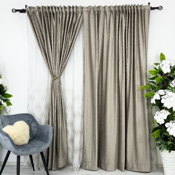 Set 2 DraperiI din Catifea Plisata cu opacitate ridicata - 200cm x 232cm , Rejansa pt. bara , Grej [1]