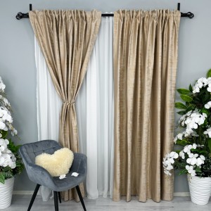 Set 2 Draperii Catifea cu model Venti, Bej, 140cm latime x 260cm inaltime, cu tiv lat pt bara