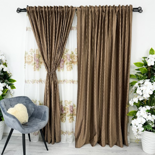 Set 2 Draperii din Catifea Plisata cu opacitate ridicata - 200cm x 232cm , Rejansa pt. bara , Maro [1]