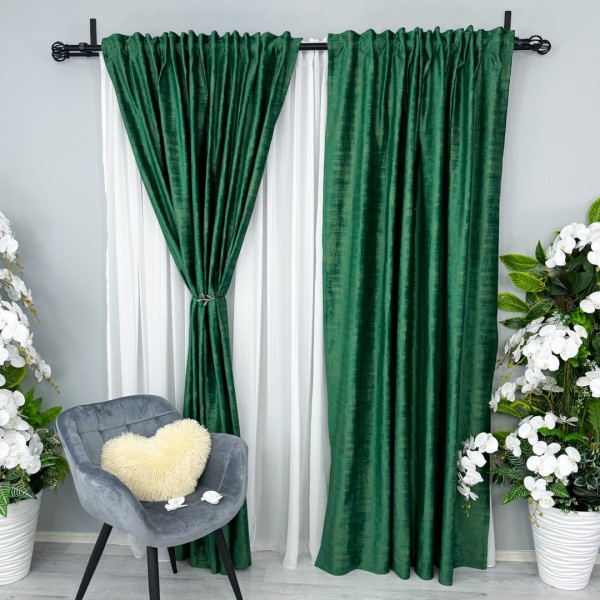 Set 2 Draperii Catifea cu model Venti -200cm x 232cm, rejansa pt. bara , Verde Smarald [1]
