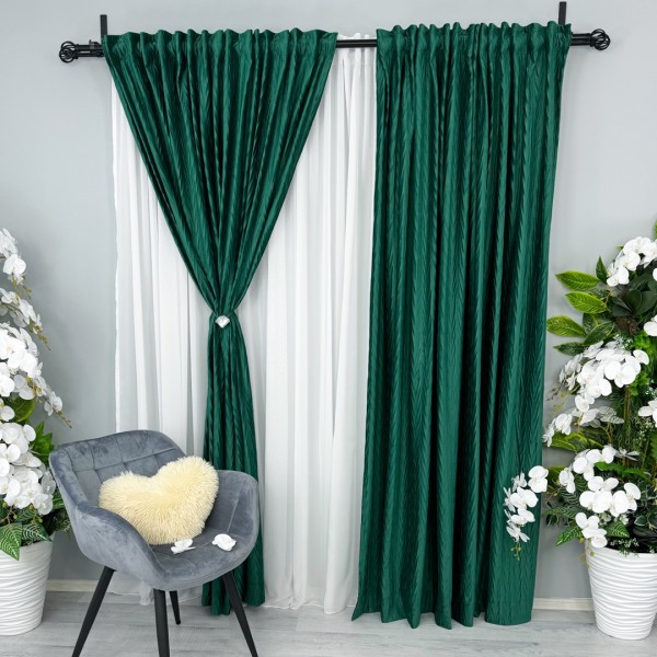 Set 2 Draperii din Catifea Plisata cu opacitate ridicata, Verde Smarald, 2m latime x 232cm inaltime, cu rejansa pt bara [1]