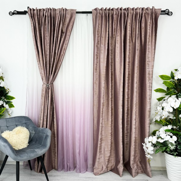 Set 2 bucati Draperie Catifea cu model Venti, Lila, 200cm latime x 232cm inaltime, cu rejansa pentru bara [1]
