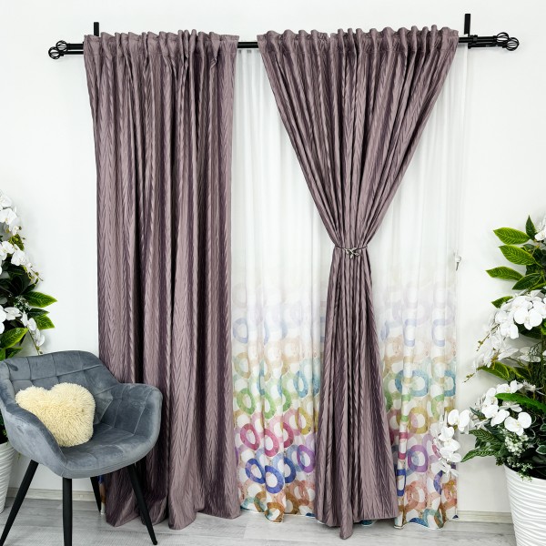 Set 2 Draperii  din Catifea Plisata cu opacitate ridicata, Lila - 2m latime x 232cm inaltime , rejansa pt bara   [1]