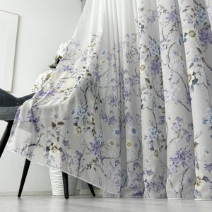 Perdea din Voal imprimat, Gri, flori, 140cm latime x 260cm inaltime, cu rejansa pt bara Perdea din Voal imprimat, Gri, flori, 140cm latime x 260cm inaltime, cu rejansa pt bara