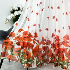 Perdea din matase imprimata, Alba cu maci rosii, latime 140cm latime x 260cm inaltime , Rejansa pt bara