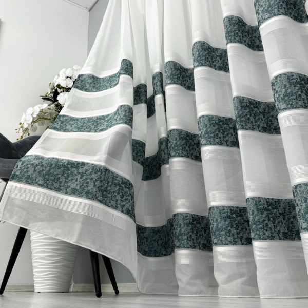 Perdea Cristal din IN plin - 5m latime x 232cm inaltime x rejansa pentru bara , Alb-Turquoise, model gheata [1]