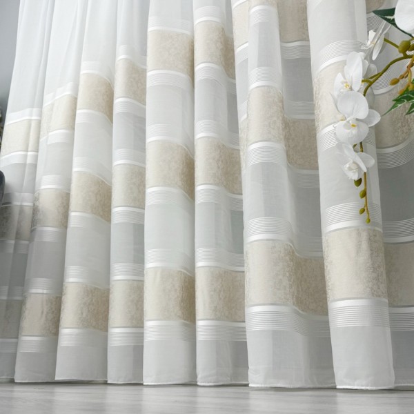 Perdea Cristal din IN plin - 5m latime x 232cm inaltime x rejansa pentru bara, Alb-Crem, model gheata [1]