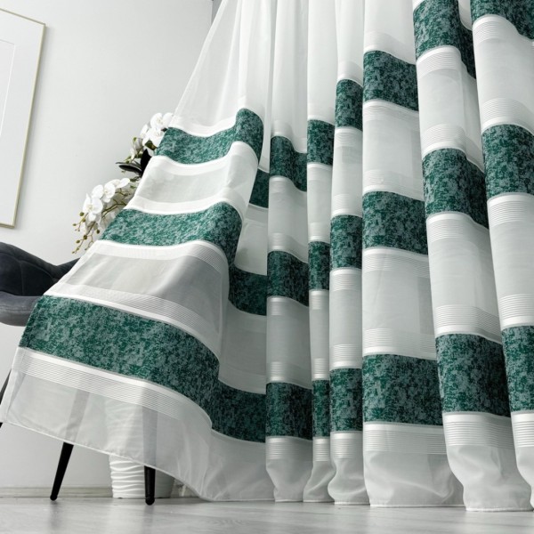 Perdea Cristal din IN plin - 5m latime x 232cm inaltime x rejansa pentru bara, Alb-Verde, model gheata [1]