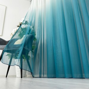 Perdea in Degrade tip Fibra de Bambus, Alb cu Turquoise, 140cm latime x 260cm inaltime, cu rejansa pt bara