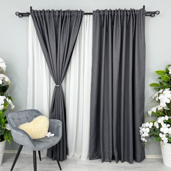 Set 2 bucati Draperie HoReCa TEXTURATA tip IN, Gri V2, 200cm latime x 232cm inaltime, cu rejansa pentru bara [1]