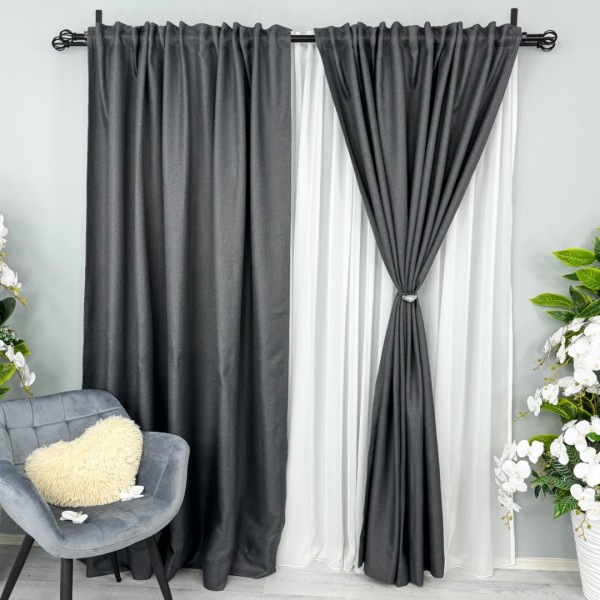 Set 2 bucati de Draperie HoReCa TEXTURATA tip IN, Gri V3- 200cm latime x 232cm inaltime, cu rejansa pt bara [1]