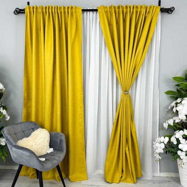 Set 2 bucati de Draperie HoReCa TEXTURATA tip IN ,Galben - 200cm latime x 232cm inaltime, cu rejansa pt bara [1]