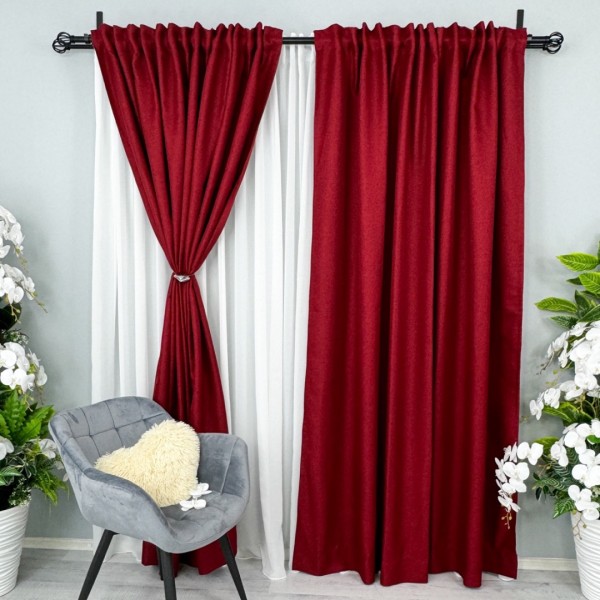 Set 2 bucati de Draperie HoReCa TEXTURATA tip IN, Rosu, 140cm latime x 270cm inaltime, cu rejansa pt bara [1]