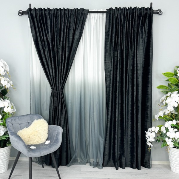 Draperie Catifea cu model Venti, Negru, 300x270cm, cu tiv lat [1]
