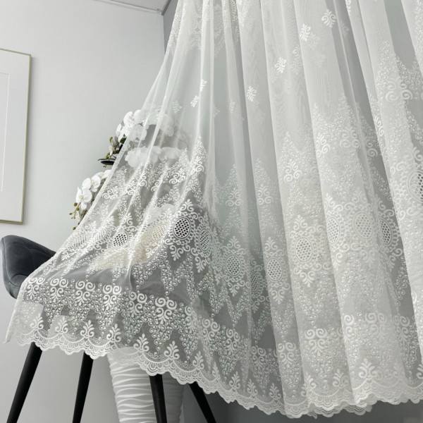 Perdea Gina din IN Brodat, Alb, 5m latime x 232cm inaltime, cu rejansa pentru bara [1]