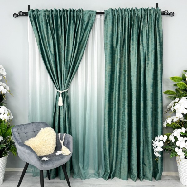Set 2 Draperii Catifea cu model Venti -  200cm x 232cm , Rejansa pt bara ,  Verde Menta [1]