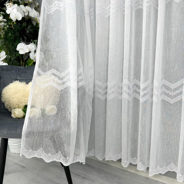 Set 2 bucati Perdea Ioana din IN Brodat, Alb, 5m lungime x 232cm inaltime, cu rejansa pt bara [1]