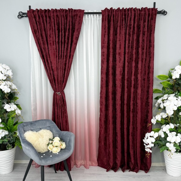Set 2 Draperii din Jacquard model Nisip, Visiniu, latime 1.4m x inaltime 2m, cu rejansa pt sina [1]