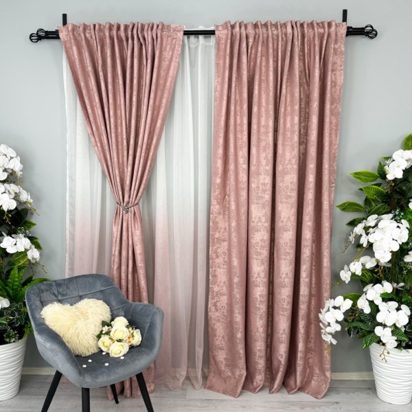 Set 2 bucati deDraperie din Jacquad model Nisip, Roz pudra, 200cm latime x 2.7m inaltime, cu rejansa pt sina [1]