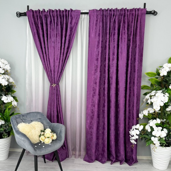 Set 2 draperii din Jacquard model Nisip, Mov, 100cm latime x 200cm inaltime, cu rejansa pt sina [1]