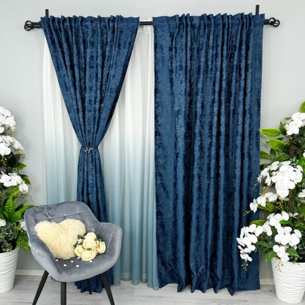 Set 2 draperii din Jacquard model Nisip, Bleumarin, 2m latime x 232cm inaltime, cu rejansa pentru bara [1]