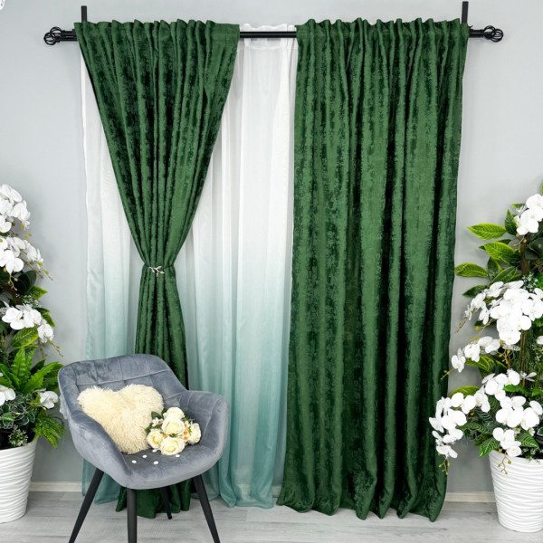 Set 2 draperii din Jacquard model Nisip, Verde Smarald, 2m latime x 232cm inaltime, cu rejansa pentru bara [1]