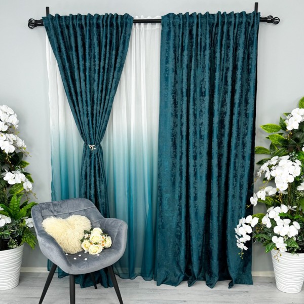 Set 6 draperii din Jacquard model Nisip, Turquoise, 1m latime x 2m inaltime, cu rejansa pentru sina [1]