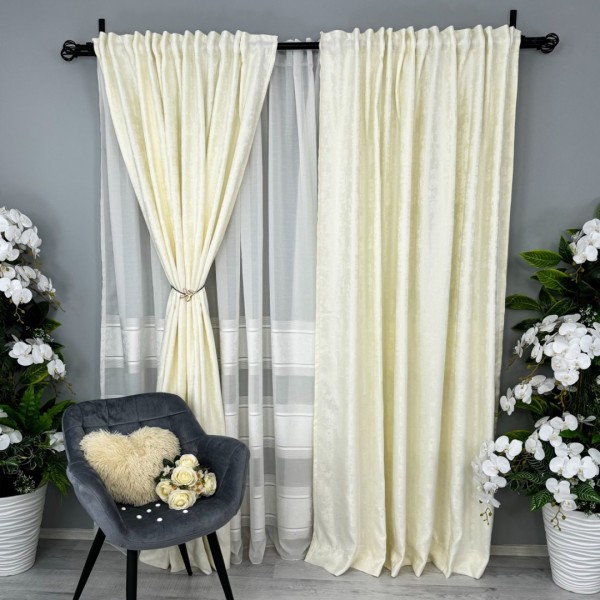 Set 2 draperii din Jacquard model Nisip, Ivoire, 2m latime x 232cm inaltime, cu rejansa pentru bara [1]