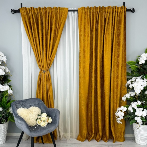 Draperie din Jacquard model Nisip, 140cm latime x 260cm înălțime, cu TIV LAT, Mustar [1]